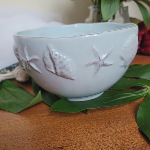 Laguna Coastal Cottage Blue Sky Ceramic Coastal Theme Etched Dining Bowl *NWT - Picture 2 of 11